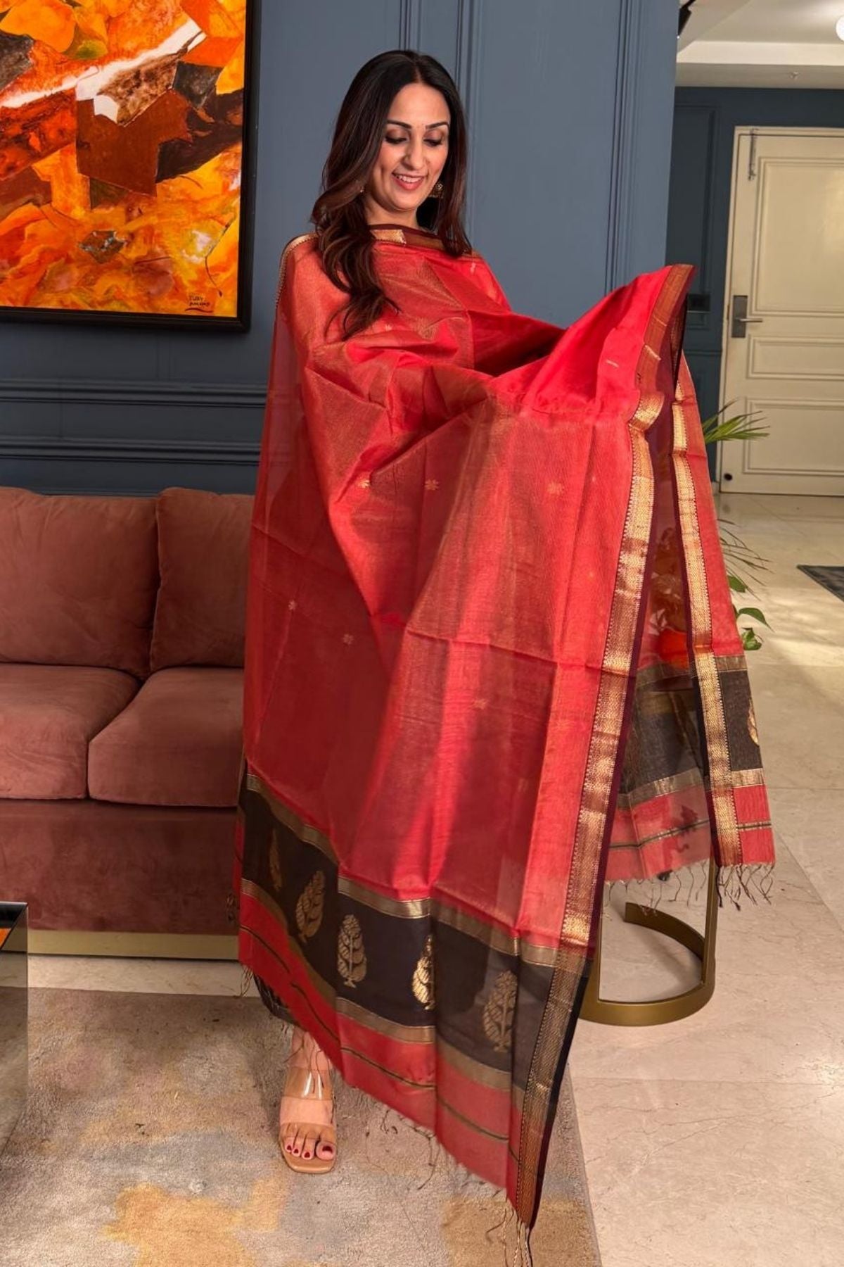 Handloom tissue Maheshwari silk kurta dupatta set